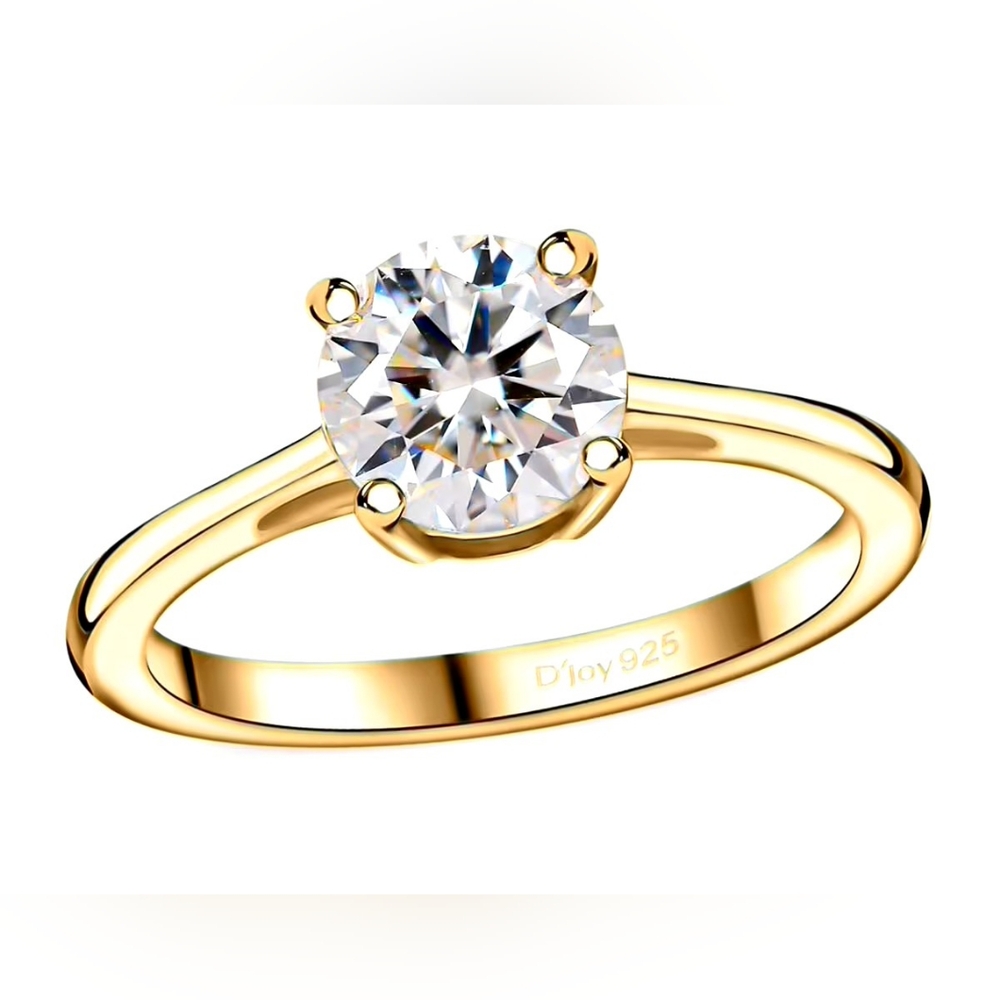 White Moissanite Solitaire Engagement Ring In Gold Vermeil Over Sterling Silver